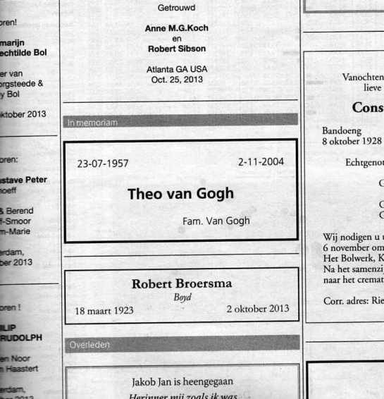 In memoriam Theo van Gogh (Source: NRC Handelsblad 2013-11-02)