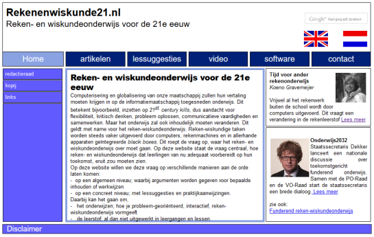 Screenshot of the Dutch website for 21st century skills in mathematics and arithmetic